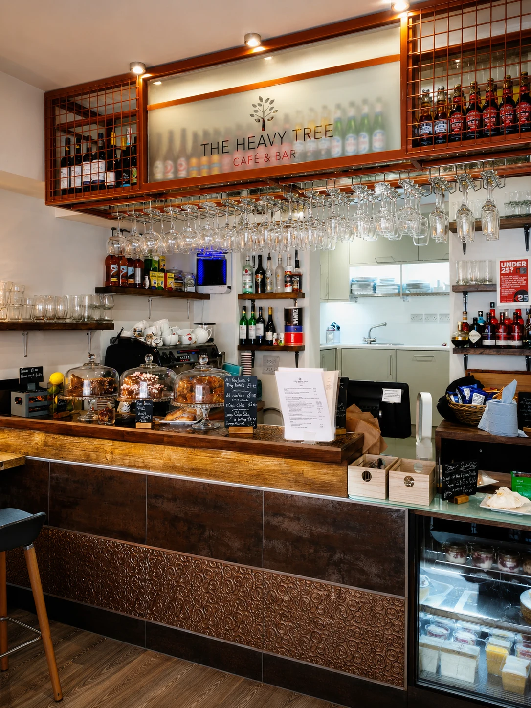 The Heavy Tree bar with coffee, cakes and bottled drinks